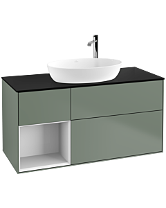 Villeroy und Boch Finion Villeroy und Boch F942GFGM 120cm, plaque de finition noir mat, étagères laqué blanc brillant, Olive Matt Lacquer