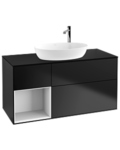 Villeroy und Boch Finion Villeroy und Boch F942GFPD 120cm, plaque de recouvrement noir mat, étagères laqué blanc brillant, laqué noir mat