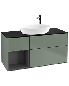 Villeroy und Boch Finion Waschtischunterschrank F942GKGM 120cm, Abdeckplatte black matt, Regale Anthracite matt lacquer, Olive Matt Lacquer
