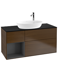 Villeroy und Boch Finion Villeroy und Boch Finion F942GKGN 120cm, cover plate black matt, shelves anthracite matt lacquer, walnut veneer