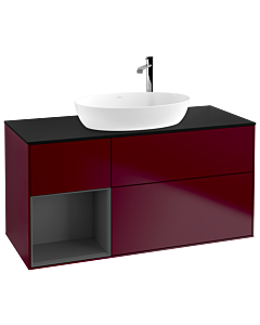 Villeroy und Boch Finion Waschtischunterschrank F942GKHB 120cm, Abdeckplatte black matt, Regale Anthracite matt lacquer, Peony Matt