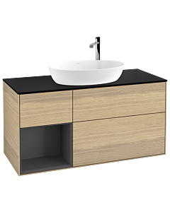 Villeroy und Boch Finion Villeroy und Boch F942GKPC 120cm, plaque de recouvrement noir mat, étagères laqué anthracite mat, Oak Veneer