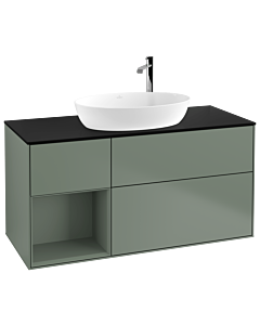 Villeroy und Boch Finion Waschtischunterschrank F942GMGM 120cm, Abdeckplatte black matt, Regale Olive matt lacquer, Olive Matt Lacquer