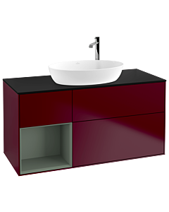 Villeroy und Boch Finion Villeroy und Boch F942GMHB 120cm, plaque de finition noir mat, étagères olive laqué mat, Peony Matt