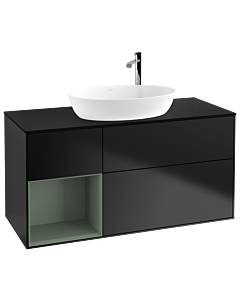 Villeroy und Boch Finion Villeroy und Boch F942GMPD 120cm, plaque de recouvrement noir mat, étagères laqué mat olive, laqué mat noir