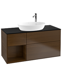 Villeroy und Boch Finion F942GNGN 120cm, plaque de recouvrement noire mate, étagères Walnut Veneer , placage Walnut Veneer