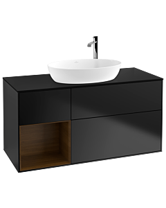 Villeroy und Boch Finion Waschtischunterschrank F942GNPD 120cm, Abdeckplatte black matt, Regale Walnut Veneer, Black matt lacquer