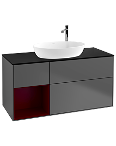Villeroy und Boch Finion Waschtischunterschrank F942HBGK 120cm, Abdeckplatte black matt, Regale Peony matt lacquer, Anthracite matt