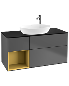 Villeroy und Boch Finion Waschtischunterschrank F942HFGK 120cm, Abdeckplatte black matt, Regale Gold matt lacquer, Anthracite matt