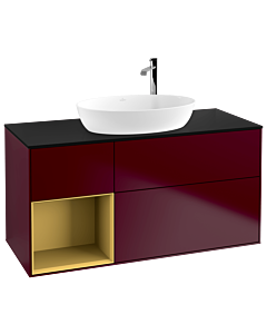 Villeroy und Boch Finion Waschtischunterschrank F942HFHB 120cm, Abdeckplatte black matt, Regale Gold matt lacquer, Peony Matt