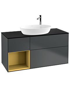 Villeroy und Boch Finion Waschtischunterschrank F942HFHG 120cm, Abdeckplatte black matt, Regale Gold matt lacquer, Midnight Blue Matt Lacquer