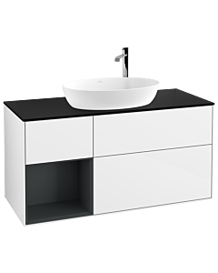 Villeroy und Boch Finion Villeroy und Boch Finion F942HGGF 120cm, cover plate black matt, shelves midnight matt lacquer, glossy white lacquer