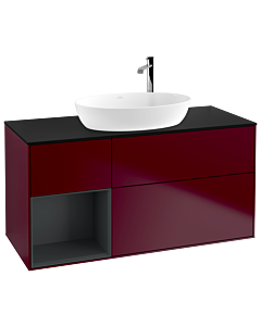 Villeroy und Boch Finion Waschtischunterschrank F942HGHB 120cm, Abdeckplatte black matt, Regale Midnight matt lacquer, Peony Matt