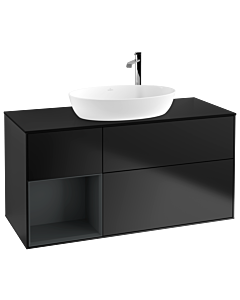 Villeroy und Boch Finion Waschtischunterschrank F942HGPD 120cm, Abdeckplatte black matt, Regale Midnight matt lacquer, Black matt lacquer
