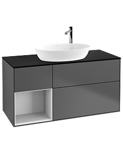 Villeroy und Boch Finion Waschtischunterschrank F942MTGK 120cm, Abdeckplatte black matt, Regale White matt lacquer, Anthracite matt