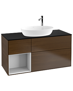 Villeroy und Boch Finion Villeroy und Boch Finion F942MTGN 120cm, cover plate black matt, shelves white matt lacquer, walnut veneer