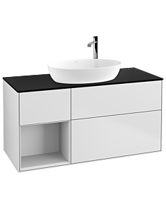 Villeroy und Boch Finion Waschtischunterschrank F942MTMT 120cm, Abdeckplatte black matt, Regale White matt lacquer, White matt lacquer