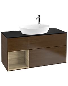 Villeroy und Boch Finion F942PCGN 120cm, plaque de recouvrement noire mate, étagères Oak Veneer , placage Oak Veneer