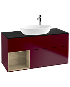 Villeroy und Boch Finion Villeroy und Boch F942PCHB 120cm, plaque de finition noir mat, étagères Oak Veneer , Peony Matt