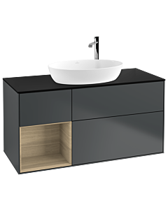Villeroy und Boch Finion Waschtischunterschrank F942PCHG 120cm, Abdeckplatte black matt, Regale Oak Veneer, Midnight Blue Matt Lacquer