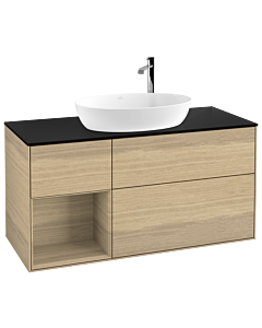 Villeroy und Boch Finion Waschtischunterschrank F942PCPC 120cm, Abdeckplatte black matt, Regale Oak Veneer, Oak Veneer