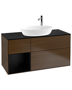 Villeroy und Boch Finion Villeroy und Boch F942PDGN 120cm, plaque de finition noir mat, étagères laqué noir mat, placage noyer