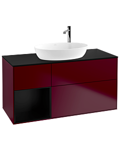 Villeroy und Boch Finion Villeroy und Boch F942PDHB 120cm, plaque de recouvrement noire mate, étagères laquées noires mat, Peony Matt