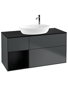 Villeroy und Boch Finion Waschtischunterschrank F942PDHG 120cm, Abdeckplatte black matt, Regale Black matt lacquer, Midnight Blue Matt Lacquer