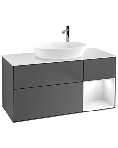 Villeroy und Boch Finion Waschtischunterschrank F951GFGK 120cm, Abdeckplatte white matt, Regale Glossy white lacquer, Anthracite matt