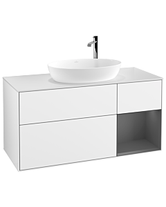 Villeroy und Boch Finion Villeroy und Boch F951GKGF 120cm, plaque de finition blanc mat, étagères laqué anthracite mat, laqué blanc brillant