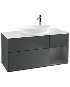 Villeroy und Boch Finion Waschtischunterschrank F951GKHG 120cm, Abdeckplatte white matt, Regale Anthracite matt lacquer, Midnight Blue Matt Lacquer