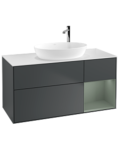 Villeroy und Boch Finion Waschtischunterschrank F951GMHG 120cm, Abdeckplatte white matt, Regale Olive matt lacquer, Midnight Blue Matt Lacquer