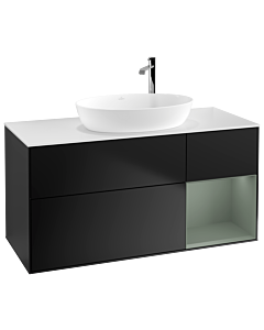 Villeroy und Boch Finion Villeroy und Boch F951GMPD 120cm, plaque de recouvrement blanc mat, étagères laqué mat olive, laqué mat noir