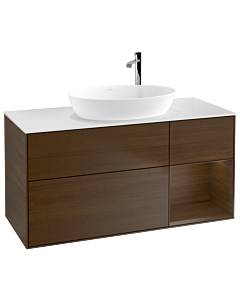 Villeroy und Boch Finion Waschtischunterschrank F951GNGN 120cm, Abdeckplatte white matt, Regale Walnut Veneer, Walnut veneer