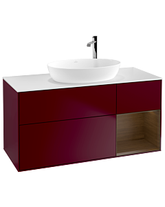 Villeroy und Boch Finion Waschtischunterschrank F951GNHB 120cm, Abdeckplatte white matt, Regale Walnut Veneer, Peony Matt