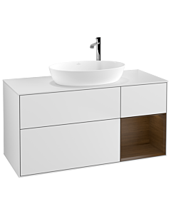 Villeroy und Boch Finion Villeroy und Boch F951GNMT 120cm, plaque de finition blanc mat, étagères Walnut Veneer , laqué blanc mat