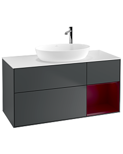 Villeroy und Boch Finion Waschtischunterschrank F951HBHG 120cm, Abdeckplatte white matt, Regale Peony matt lacquer, Midnight Blue Matt Lacquer