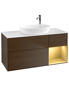 Villeroy und Boch Finion Villeroy und Boch Finion F951HFGN 120cm, cover plate white matt, shelves gold matt lacquer, walnut veneer