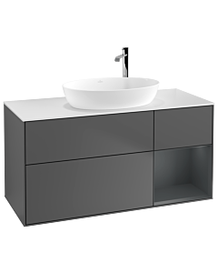 Villeroy und Boch Finion Waschtischunterschrank F951HGGK 120cm, Abdeckplatte white matt, Regale Midnight matt lacquer, Anthracite matt