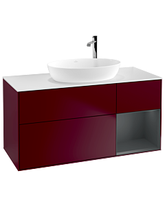 Villeroy und Boch Finion Waschtischunterschrank F951HGHB 120cm, Abdeckplatte white matt, Regale Midnight matt lacquer, Peony Matt