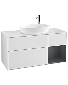 Villeroy und Boch Finion Villeroy und Boch F951HGMT 120cm, plaque de recouvrement blanc mat, étagères laqué mat Midnight, laqué blanc mat