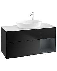 Villeroy und Boch Finion Villeroy und Boch F951HGPD 120cm, plaque de recouvrement blanc mat, étagères laqué mat Midnight, laqué noir mat