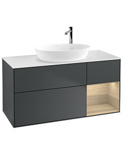 Villeroy und Boch Finion Villeroy und Boch F951PCHG 120cm, plaque de finition blanc mat, étagères Oak Veneer , Midnight Blue Matt Lacquer