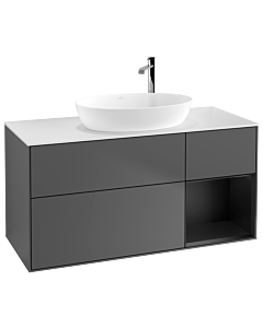 Villeroy und Boch Finion Waschtischunterschrank F951PDGK 120cm, Abdeckplatte white matt, Regale Black matt lacquer, Anthracite matt