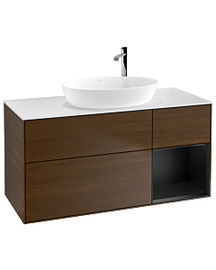 Villeroy und Boch Finion Villeroy und Boch Finion F951PDGN 120cm, cover plate white matt, shelves black matt lacquer, walnut veneer