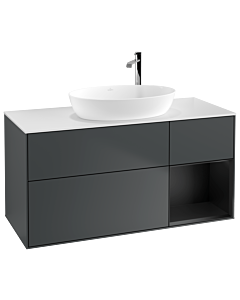 Villeroy und Boch Finion Villeroy und Boch F951PDHG 120cm, plaque de recouvrement blanc mat, étagères laqué noir mat, Midnight Blue Matt Lacquer