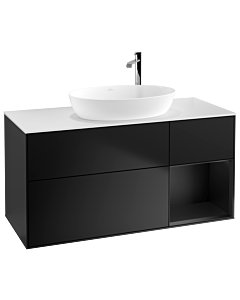 Villeroy und Boch Finion Villeroy und Boch F951PDPD 120cm, plaque de recouvrement blanc mat, étagères laqué noir mat, laqué noir mat