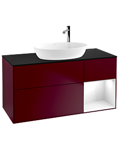 Villeroy und Boch Finion Waschtischunterschrank F952GFHB 120cm, Abdeckplatte black matt, Regale Glossy white lacquer, Peony Matt