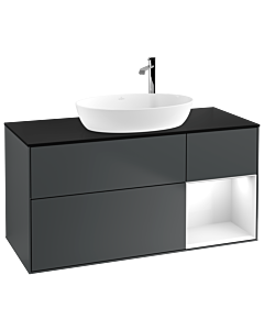 Villeroy und Boch Finion Waschtischunterschrank F952GFHG 120cm, Abdeckplatte black matt, Regale Glossy white lacquer, Midnight Blue Matt Lacquer