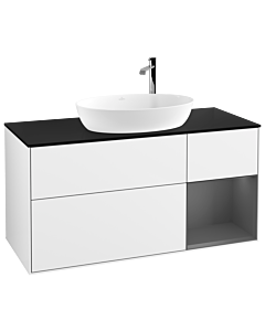 Villeroy und Boch Finion Waschtischunterschrank F952GKGF 120cm, Abdeckplatte black matt, Regale Anthracite matt lacquer, Glossy white lacquer